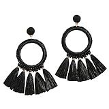 Mud Pie Women's RAFFIA TASSEL EARRINGS BLACK, One Size | Amazon (US)