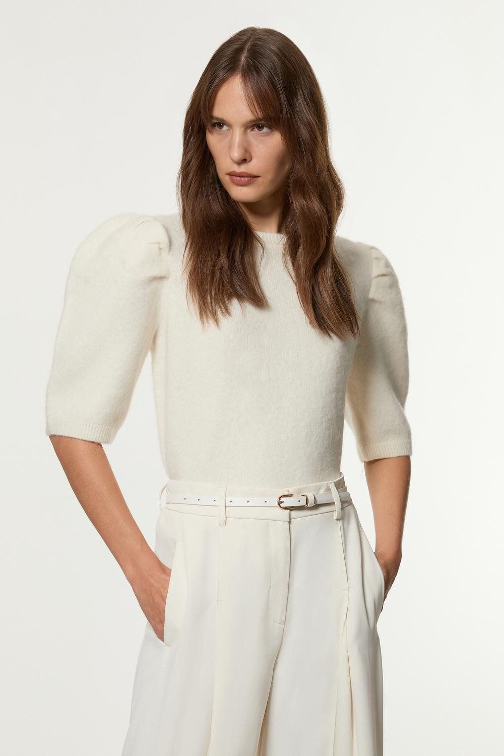 Alpaca Wool Fluffy Knit Crew Neck Top | Karen Millen UK + IE + DE + NL