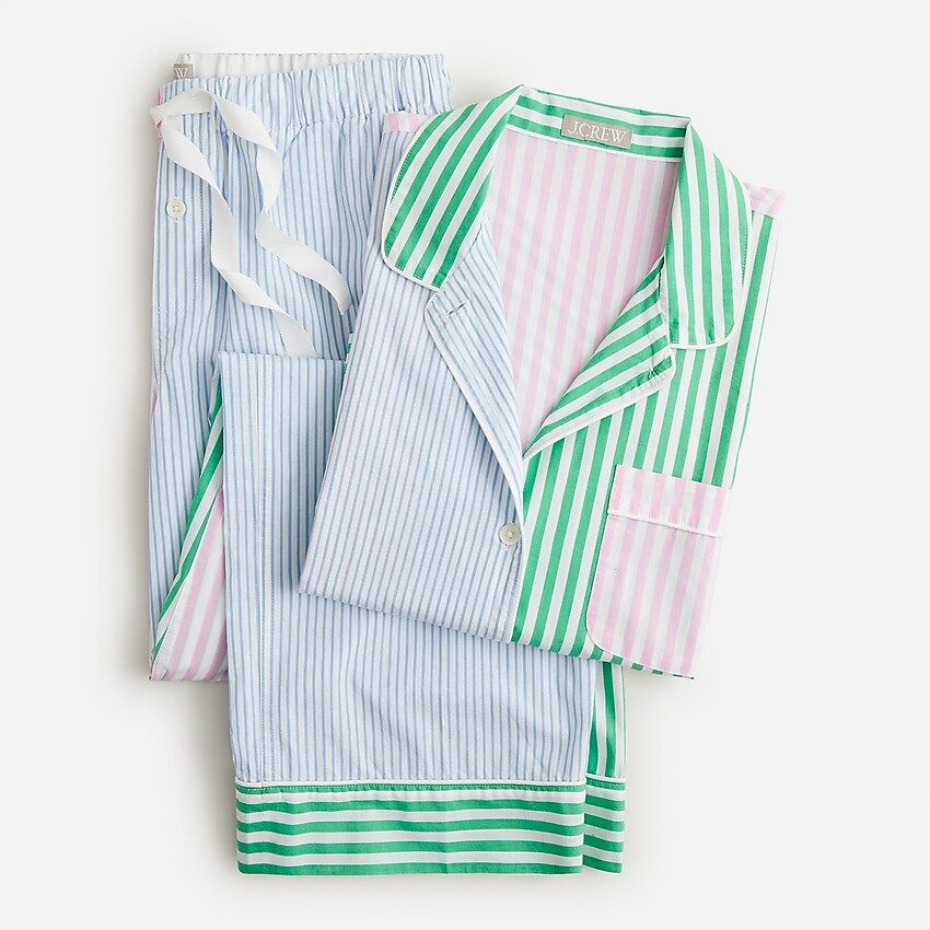 Long-sleeve cotton poplin pajama set in cocktail stripe | J.Crew US