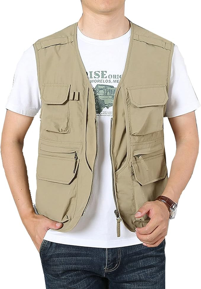 Perbai Mens Utility Fishing Cargo Vest Summer Outdoor Work Photo Safari Travel Vest Jacket | Amazon (US)