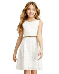 Girls Sleeveless Belted Lace Cut Out Dress | The Children's Place
