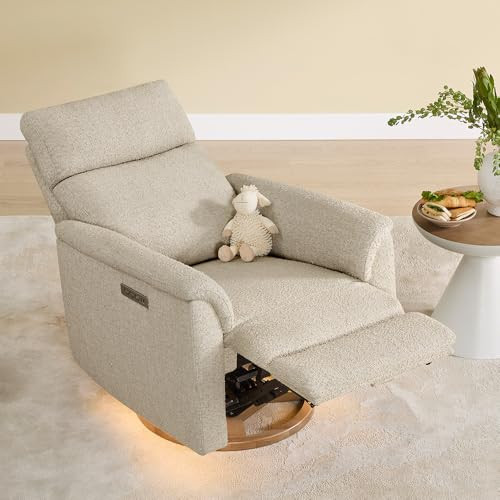 CHITA Power Swivel Glider for Adults with Nightlight, Nursery Recliner Chair with Power Headrest for Living Room, Bedroom, Water-Resistant Boucle Fabric in Sand | Amazon (US)