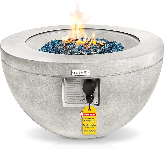 SereneLife Concrete Outdoor Propane Fire Pit Table-CSA/ETL Certified Safe 40,000 Pulse Ignition W... | Amazon (US)
