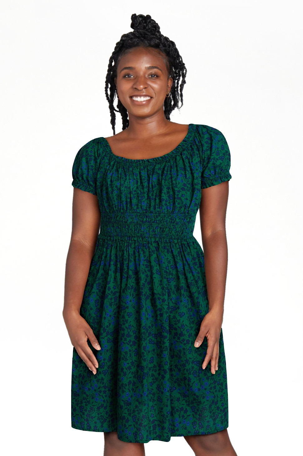 Time and Tru Women's and Women's Plus Cotton Peasant Mini Dress With Puff Sleeves, Sizes XS-4X | Walmart (US)