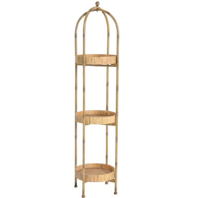 Storied Home Boho Bamboo-Style Metal Plant Stand or Shelf with Removable Rattan Trays, Natural | Target