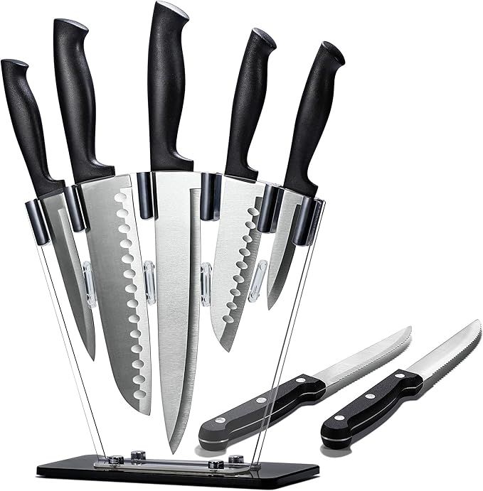 dearithe Knives Set, Black 8 Piece Kitchen Knife Sets with Acrylic Stand Dishwasher Safe, Stainle... | Amazon (US)