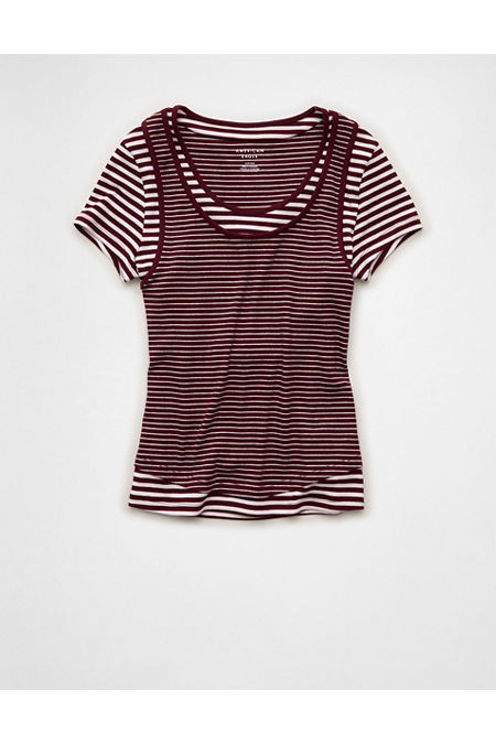 AE Twice As Nice T-Shirt Women's Burgundy L | American Eagle Outfitters (US & CA)