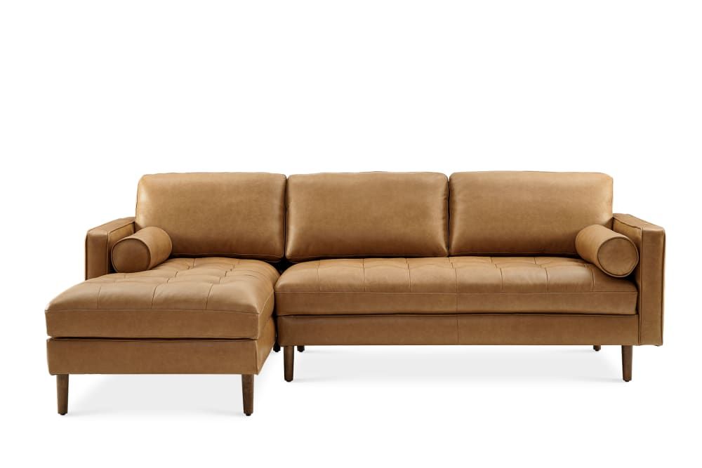 Madison Leather Chaise Sectional Sofa, Caramel, Left Facing | Castlery | Castlery (AU)
