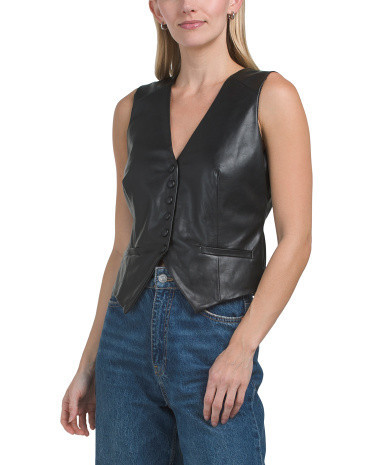 Faux Leather Cropped Vest For Women, Polyester/Leather | TJ Maxx