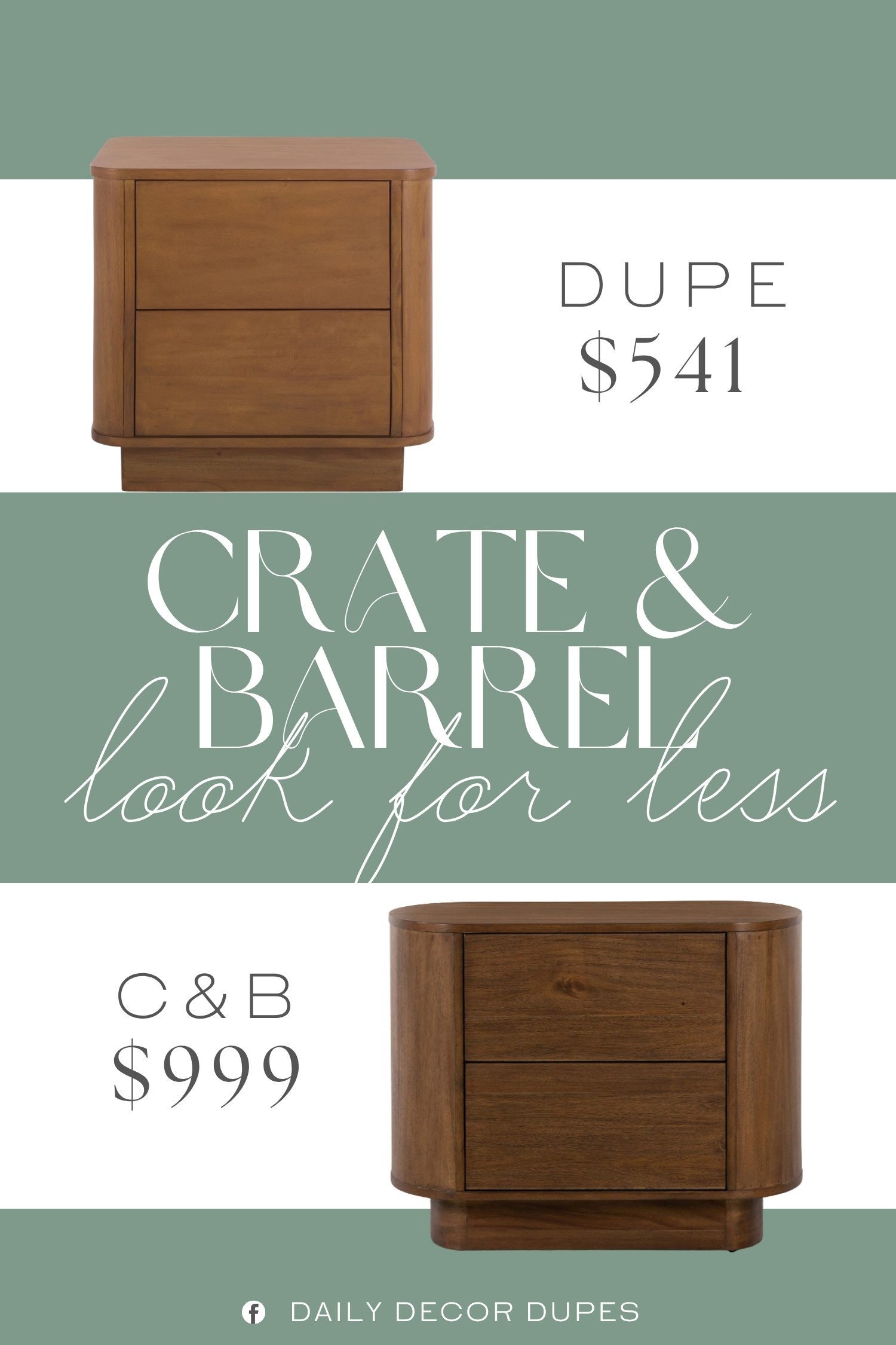 The Crate & Barrel Panos Curved Acacia Wood Nightstand brings rich natural wood, softly rounded edges, and two spacious drawers together for a warm, streamlined bedside look. The sculptural shape adds visual interest without feeling bulky, while the acacia wood finish pairs beautifully with neutral bedding, linen textures, and modern or organic bedroom decor. At around $541, compared with the $999 designer version shown, it offers a more approachable way to bring a high-end wood nightstand look into the bedroom. 🛏️🪵✨

Home more affordable option find similar look for less budget friendly affordable cheap cheaper beautiful pretty. Clearance sale coupon code discount code promo code luxury Inspo inspiration inspired by idea ideas Love like these? I share multiple every day in my FB group.
#CrateAndBarrelInspired #Nightstand #AcaciaWoodNightstand #CurvedNightstand #WoodNightstand #TwoDrawerNightstand #BedroomFurniture #ModernBedroomDecor 

 #LTKHome