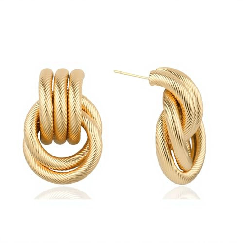 LKingel Trendy Gold Knot Earrings for Women Chunky Hoop Earrings Link Drop Dangle Earrings Tube Twill Earring Statement Stud Earring for Women 2025 (Gold Brass) | Amazon (US)