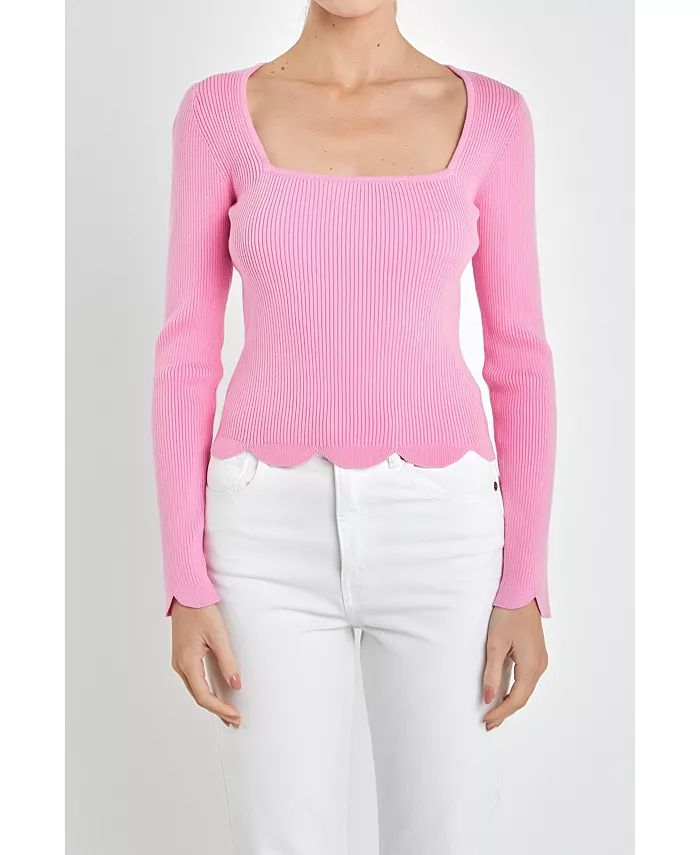 Women's Scallop Hem Long Sleeve Sweater | Macy's