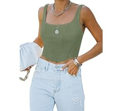 REORIA Women's Summer Sexy Square Neck Sleeveless Bustier Corset Crop Tank Tops | Amazon (US)