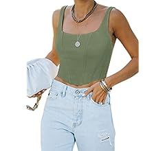 REORIA Women's Summer Sexy Square Neck Sleeveless Bustier Corset Crop Tank Tops | Amazon (US)