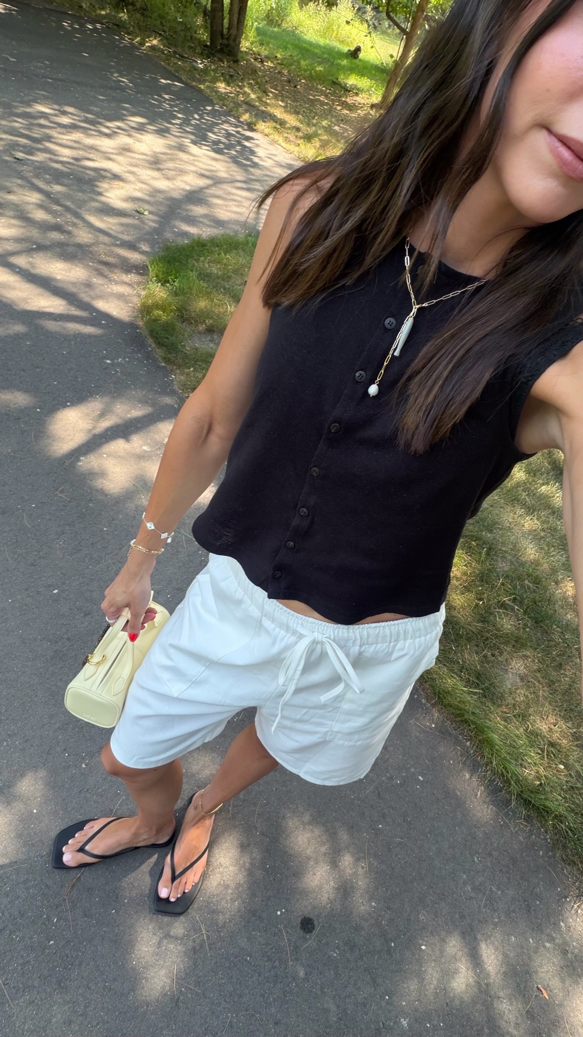 Ootd! 💛
Tank: true to size (S)
Shorts: true to size (S) 
Flip flops: size up for half sizes 

Long white shorts / late summer outfits / amazon fashion summer / butter yellow bag / @Freja New York  @SEZANE  @Thatch Jewelry

#LTKSeasonal #LTKootd #LTKSaleAlert