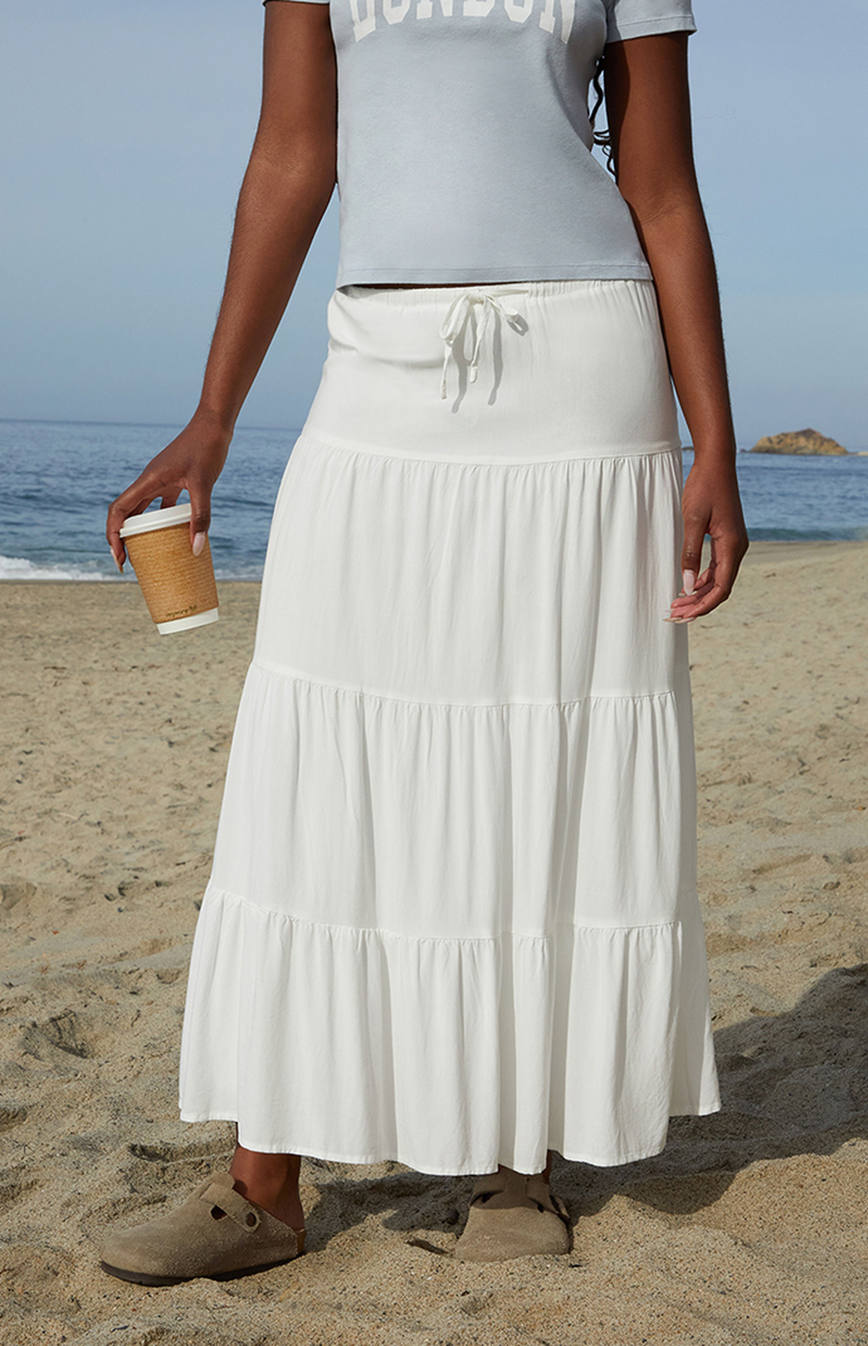 John Galt White Lizzy Maxi Skirt | PacSun