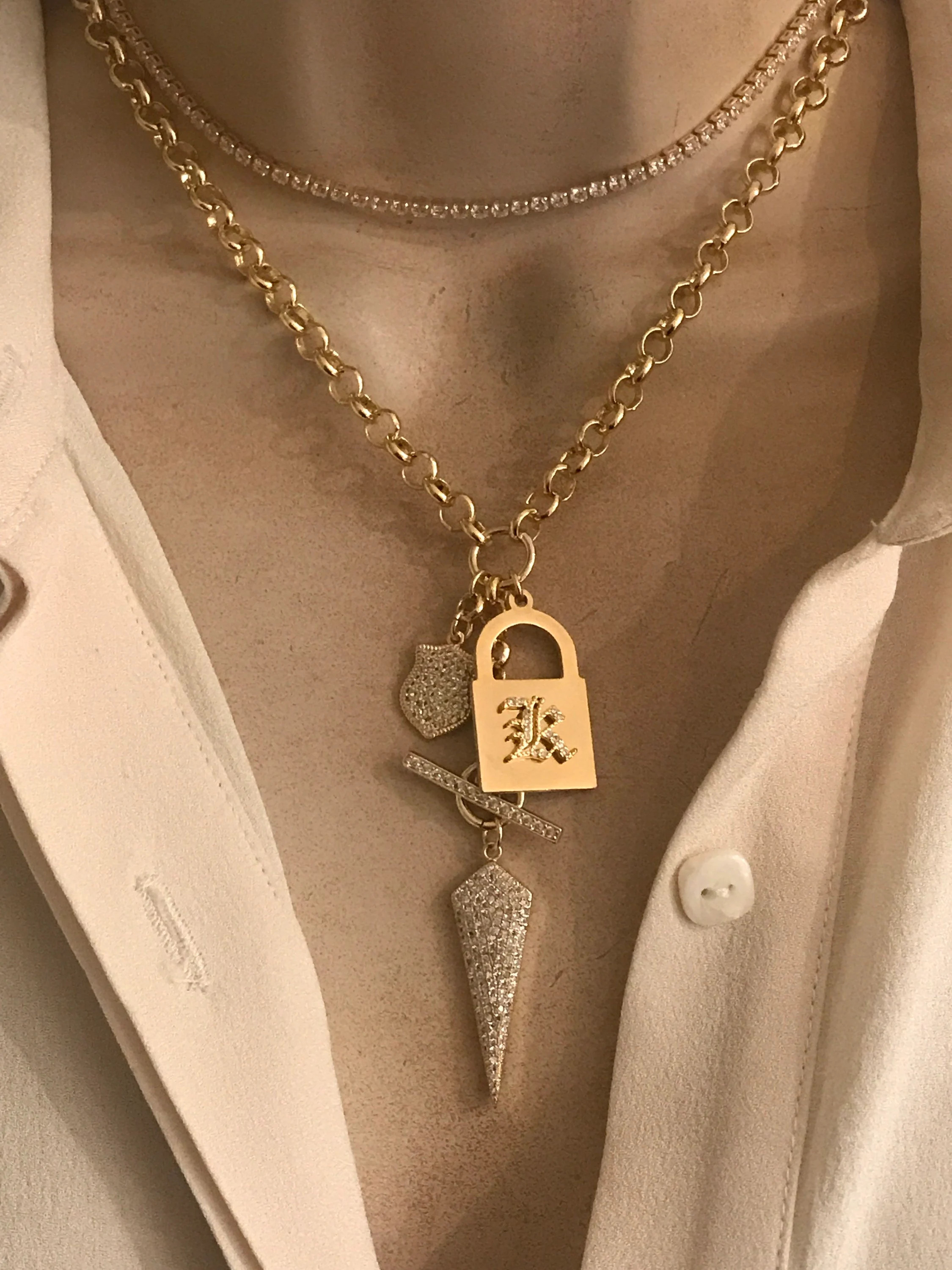 Personalized padlock and shield mix charms necklace | Etsy (Global)