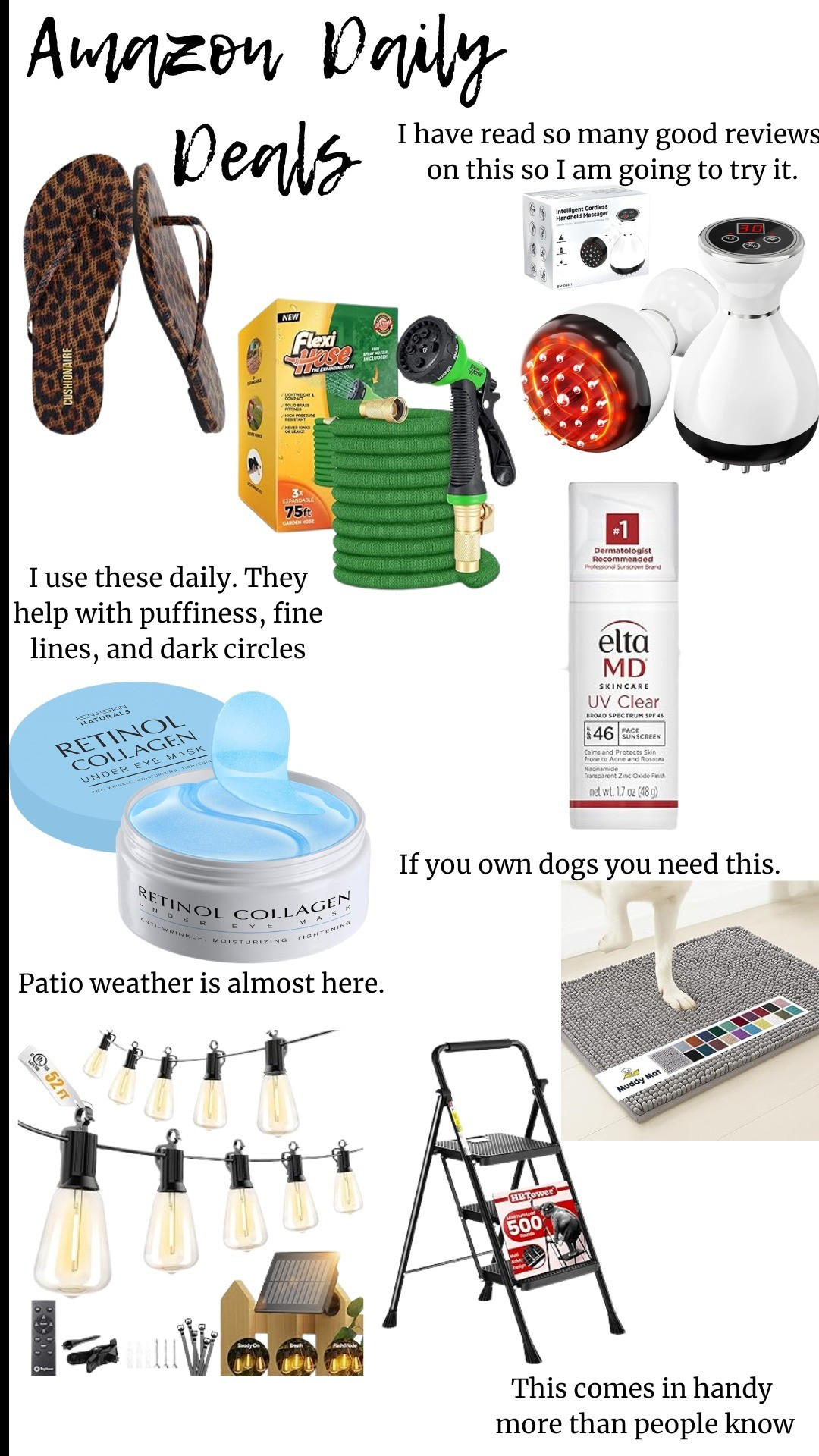 Amazon Daily DealsMassages, sunscreen, elta skin care, lymphatic drainage, garden hose, outdoor supplies, spring necessities, lawn care, back yards, eye patches, skin care, deals puffing, fine lines, dark circles, flip flops, leopard, garden lights, patio lights, dog mom, dog care pet care, digital rugs, cleaning supplies, home finds, deals, sales, summer 2026, fashion trends, shoe lover, casual shoes, pool, beach, 

#LTKSaleAlert #LTKHome #LTKBeauty