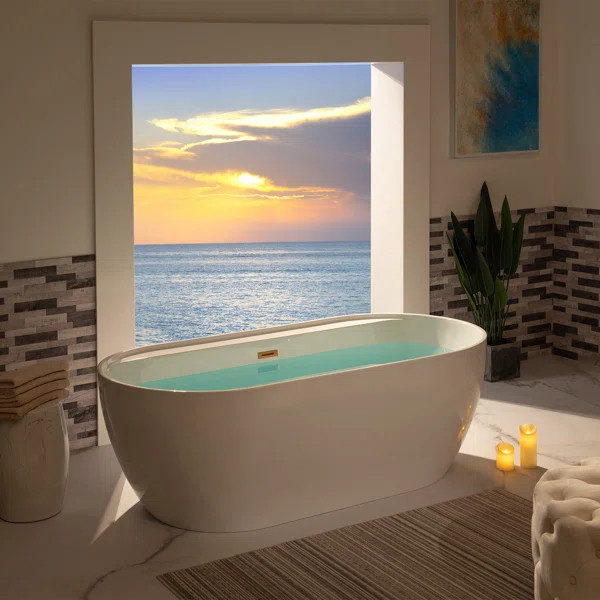 72'' x 35.375'' Freestanding Acrylic Double Ended Bathtub with Wide Rim | Wayfair North America