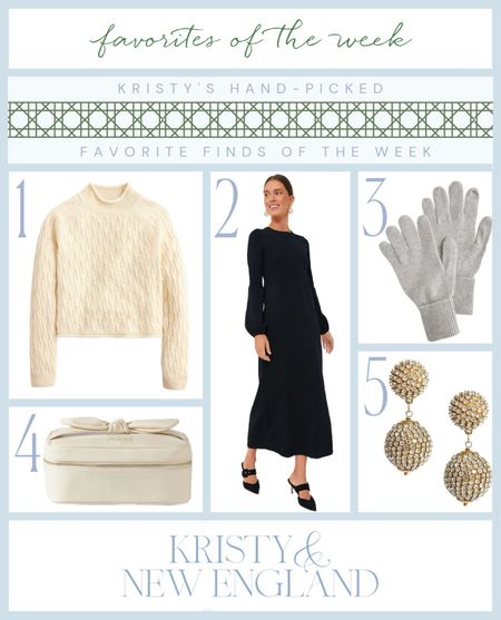 Cashmere cable knit sweater 50% off, Black evening dress, cashmere tech touch gloves, vegan leather travel case, disco ball earrings 

#LTKSeasonal #LTKGiftGuide #LTKHoliday