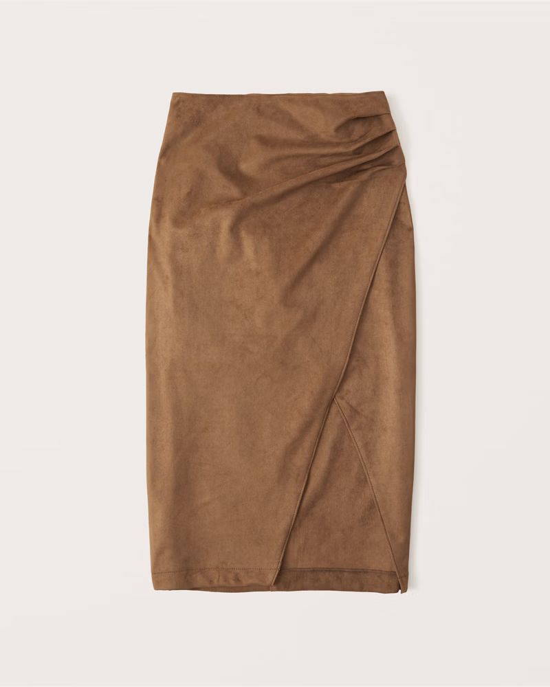 Vegan Suede Ruched Midi Skirt | Abercrombie & Fitch (US)