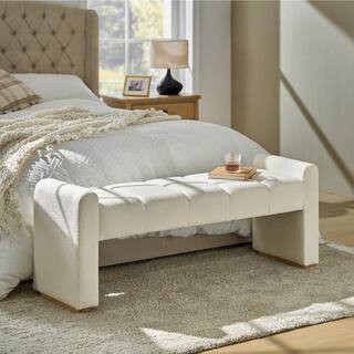 JAYDEN CREATION Elisa White Modern Upholstered Bedroom Bench with Solid Wood Legs ZBEXH0473-WTE -... | The Home Depot