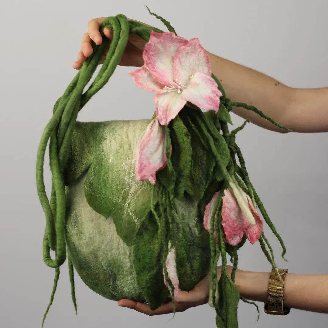 Handmade Felted Wool Bag, Green Floral Shoulder Bag | Etsy (US)