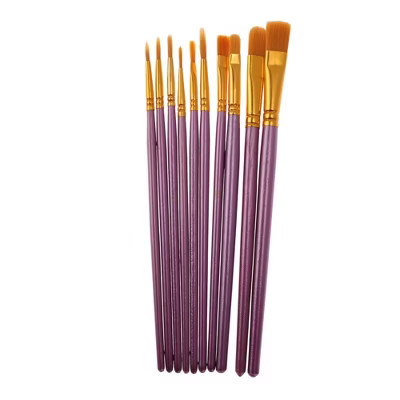 Unique Bargains Paint Brush Setfor Watercolor Nylon Bristles with Aluminum Ferrule and Wood Shaft 10 Pcs Purple | Target