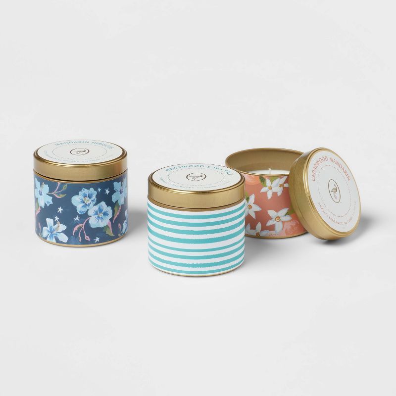 4oz Mini Grab Tin Candle with Patterned Wrap Label Gift Set Fresh and Herbal - Opalhouse™ | Target