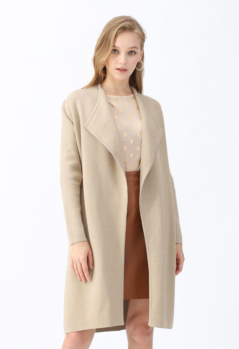 Classy Open Front Knit Coat in Light Tan | Chicwish