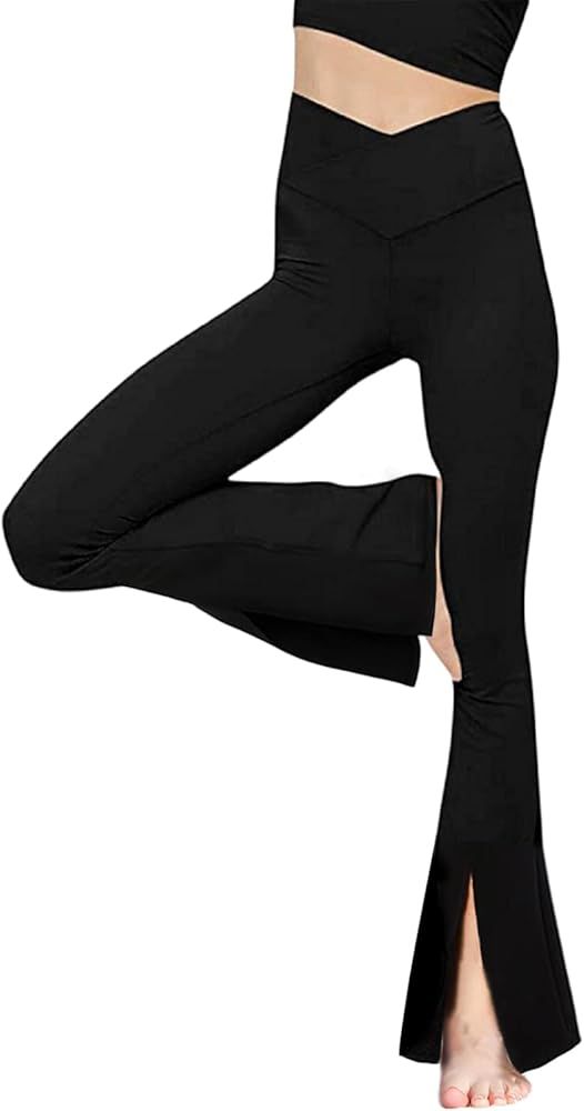 viehunt Womens Crossover Flare Leggings High Waisted Casual Cute Stretchy Full Length Workout Ele... | Amazon (US)