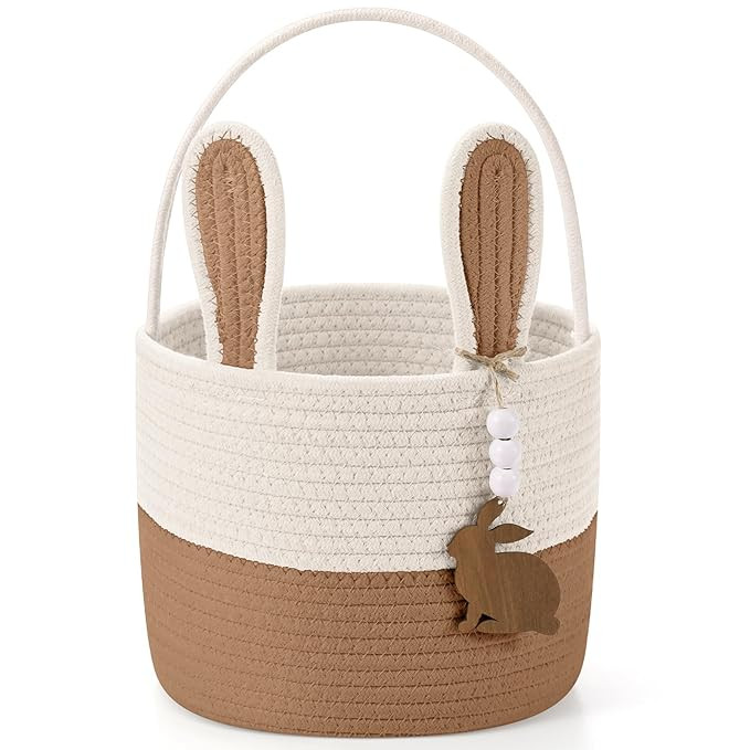 Easter Basket for Kids, Easter Bunny Basket with Name Tag Detachable Rabbit Ear Rustic Woven Gift... | Amazon (US)