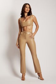 Tyra Straight Leg Faux Leather Pants - Camel | MESHKI US