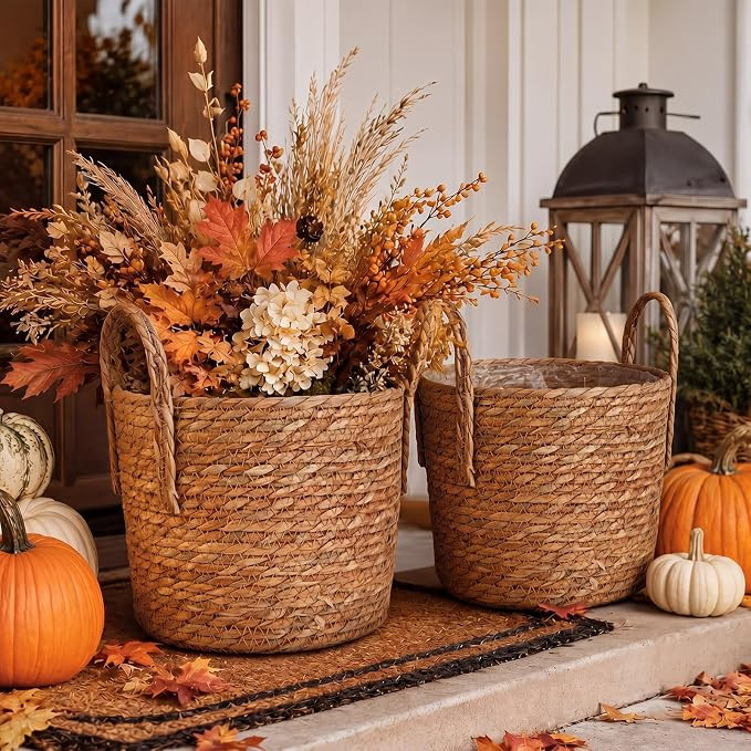 Novabright 2 Pack Fall Woven Planter for Porch, 10 x 12 Inches Fall Woven Planter for Artificial ... | Amazon (US)