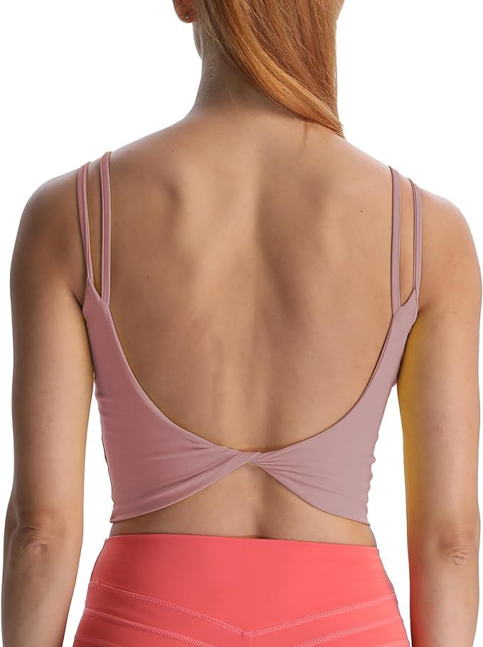 Aoxjox Women's Workout Sports Bras Fitness Padded Backless Yoga Crop Tank Top Twist Back Cami | Amazon (US)