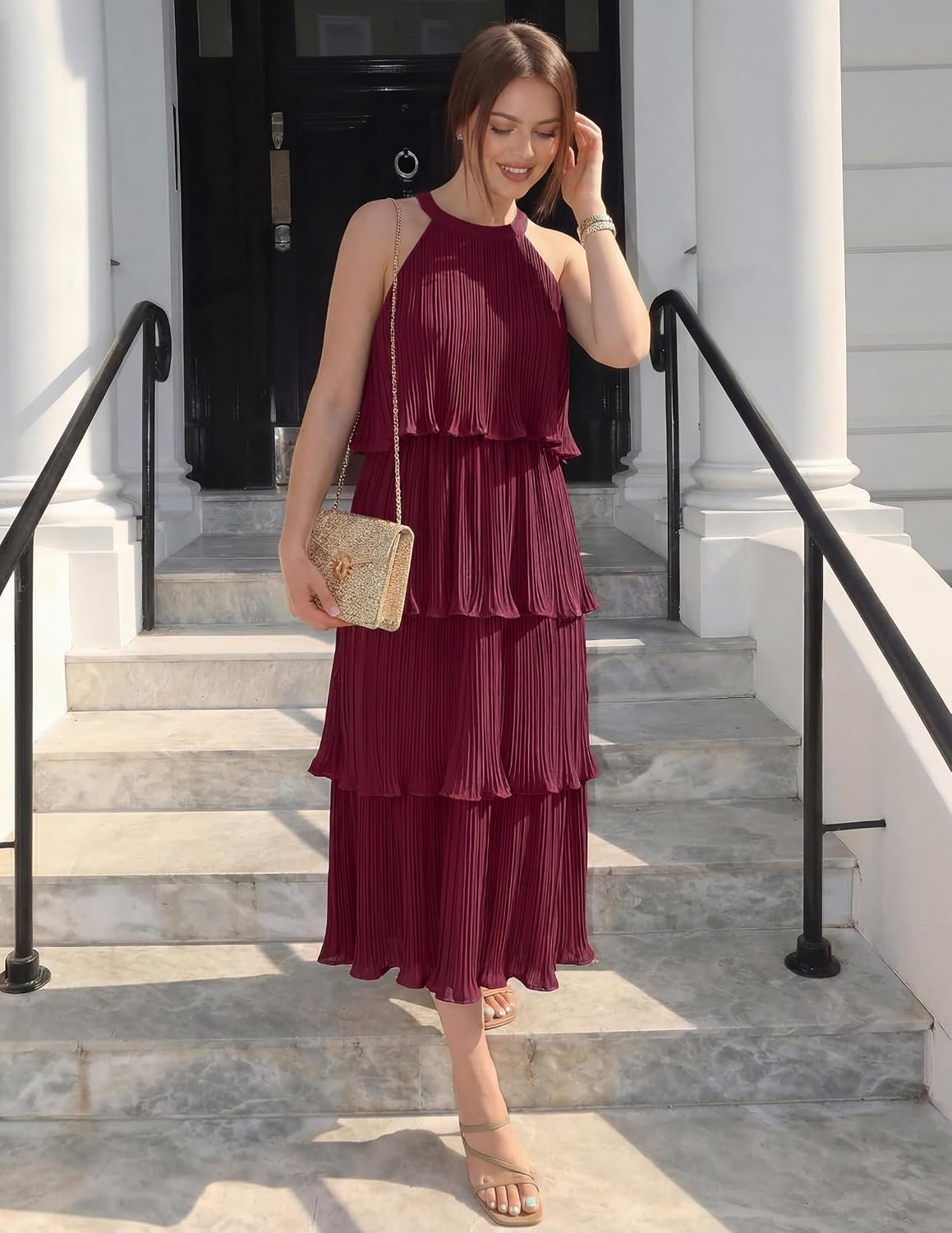 ZESICA Womens Summer Halter Ruffle Wedding Guest Midi Dresses | Amazon (US)