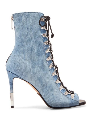 Balmain - Club Lace-up Denim Ankle Boots - Mid denim | NET-A-PORTER (US)