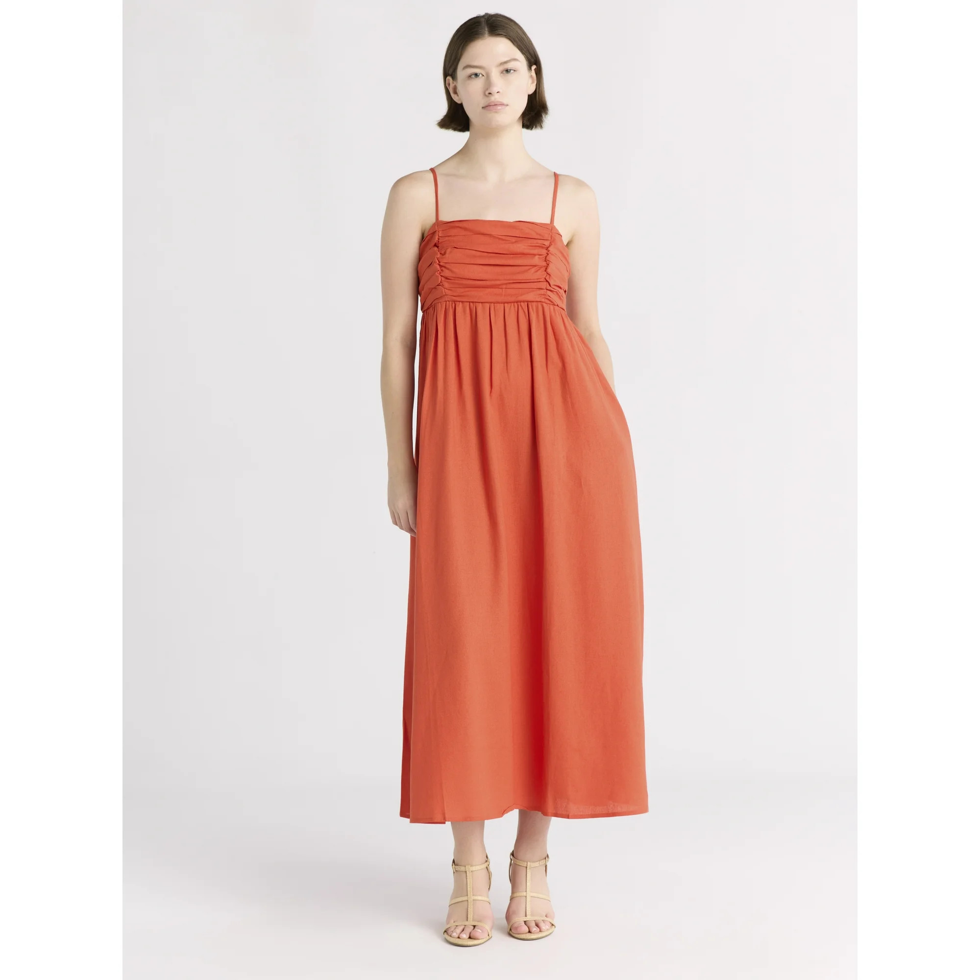 Free Assembly Women's Pleated Linen Blend Maxi Dress, Sizes XS-XXXL | Walmart (US)