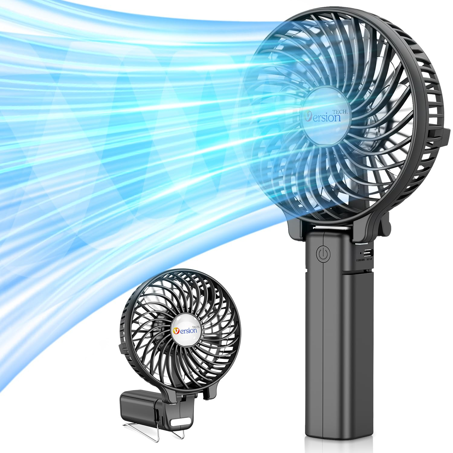 VersionTech Hand Held Fan,Portable Handheld USB Rechargeable Fans with 3 Speeds,Battery Operated ... | Amazon (UK)