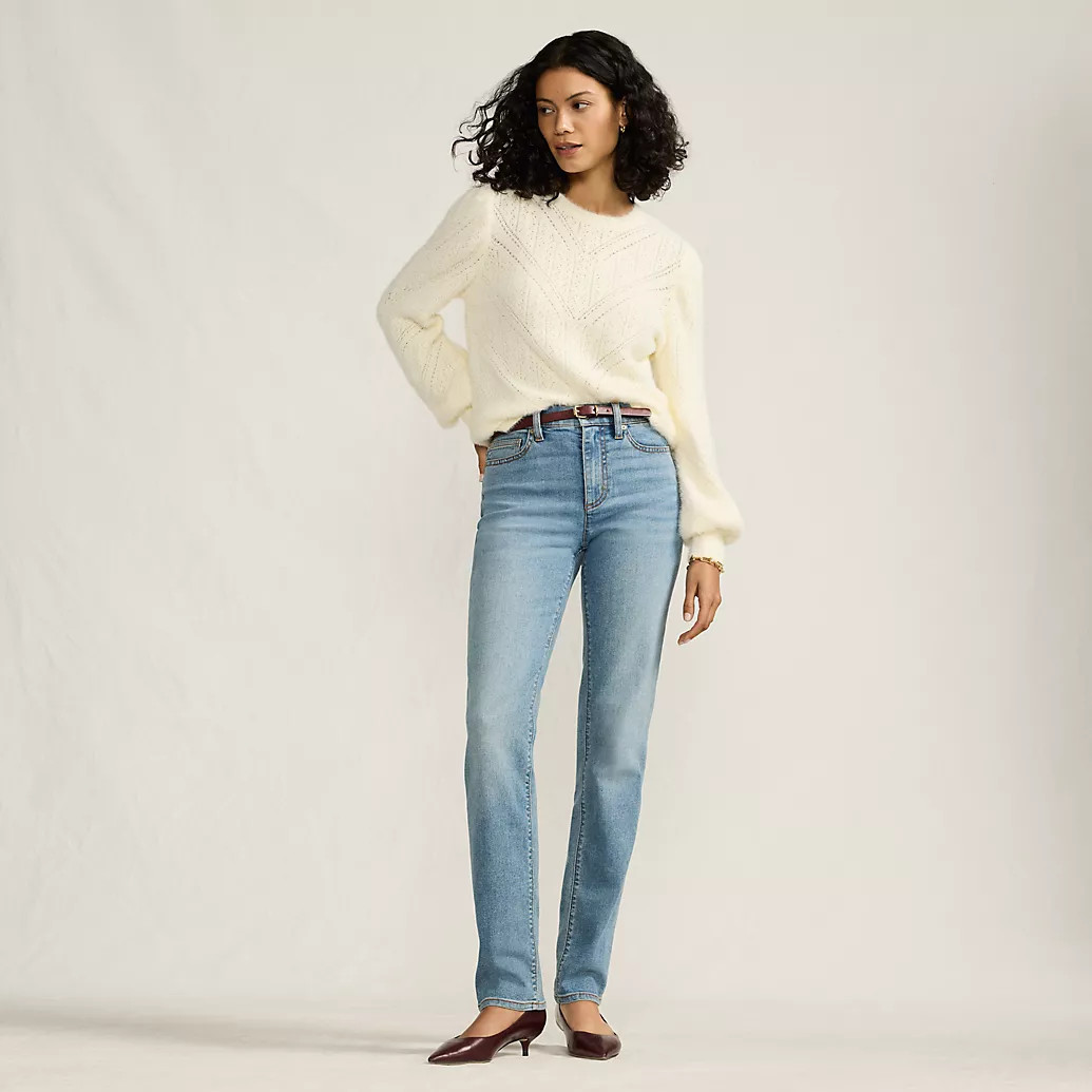 Women's Recover High Rise Straight Leg Blue Jeans | Lands' End (US)