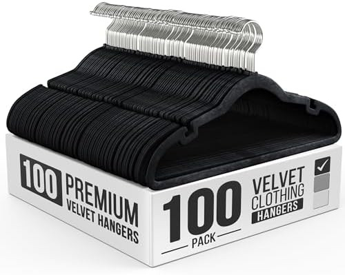 100 Pack Velvet Hanger for Shirt Pants Dresses Skirts Suits Jackets - Slim Space Saving Design - ... | Amazon (US)