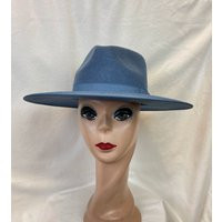 Dusty Blue Flat Stiff Brim Wool Felt Fedora/3.5 Inchflat Australian Hat | Etsy (US)