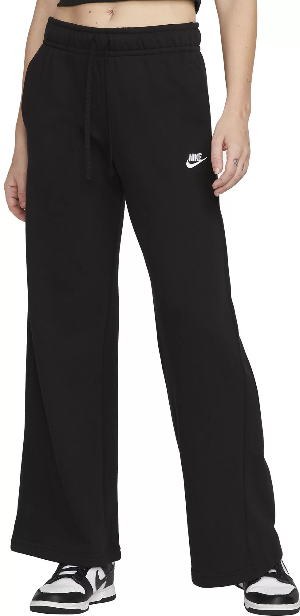 Nike Women's Sportswear Club Fleece Mid-Rise Wide-Leg Sweatpants, Large, Black | DICK'S Sporting Goods