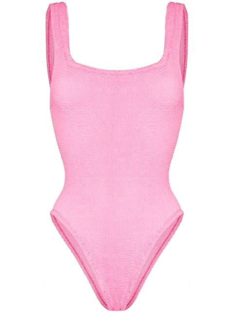 Hunza G Ruched scoop-back Swimsuit - Farfetch | Farfetch Global