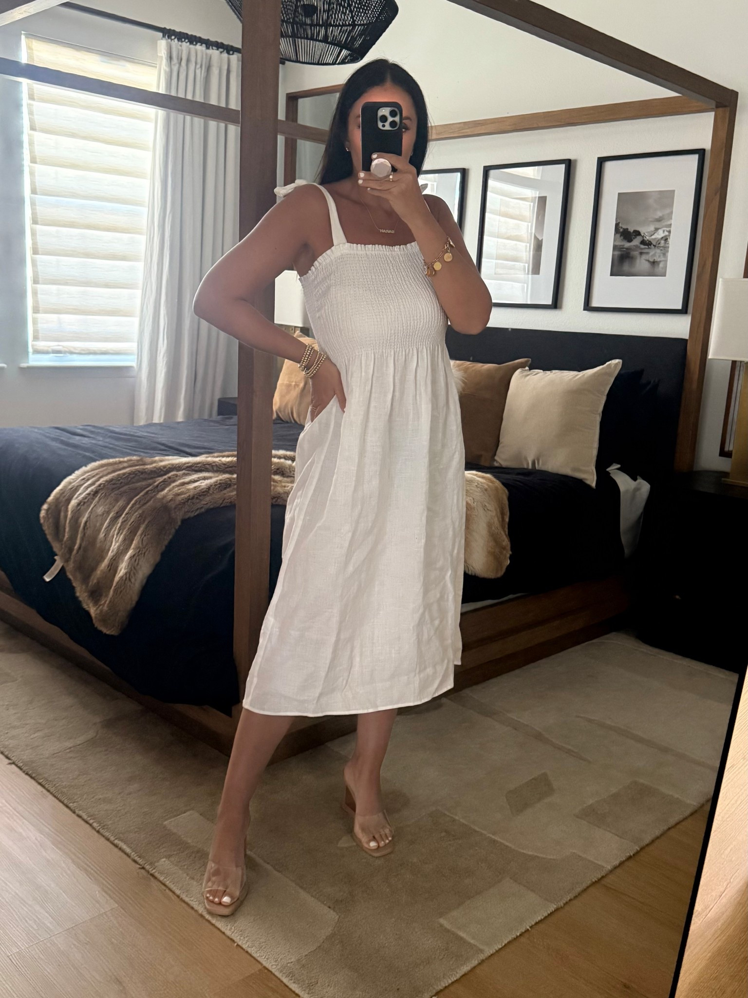 Wilifred Golden Hour Linen Dress wearing size small
