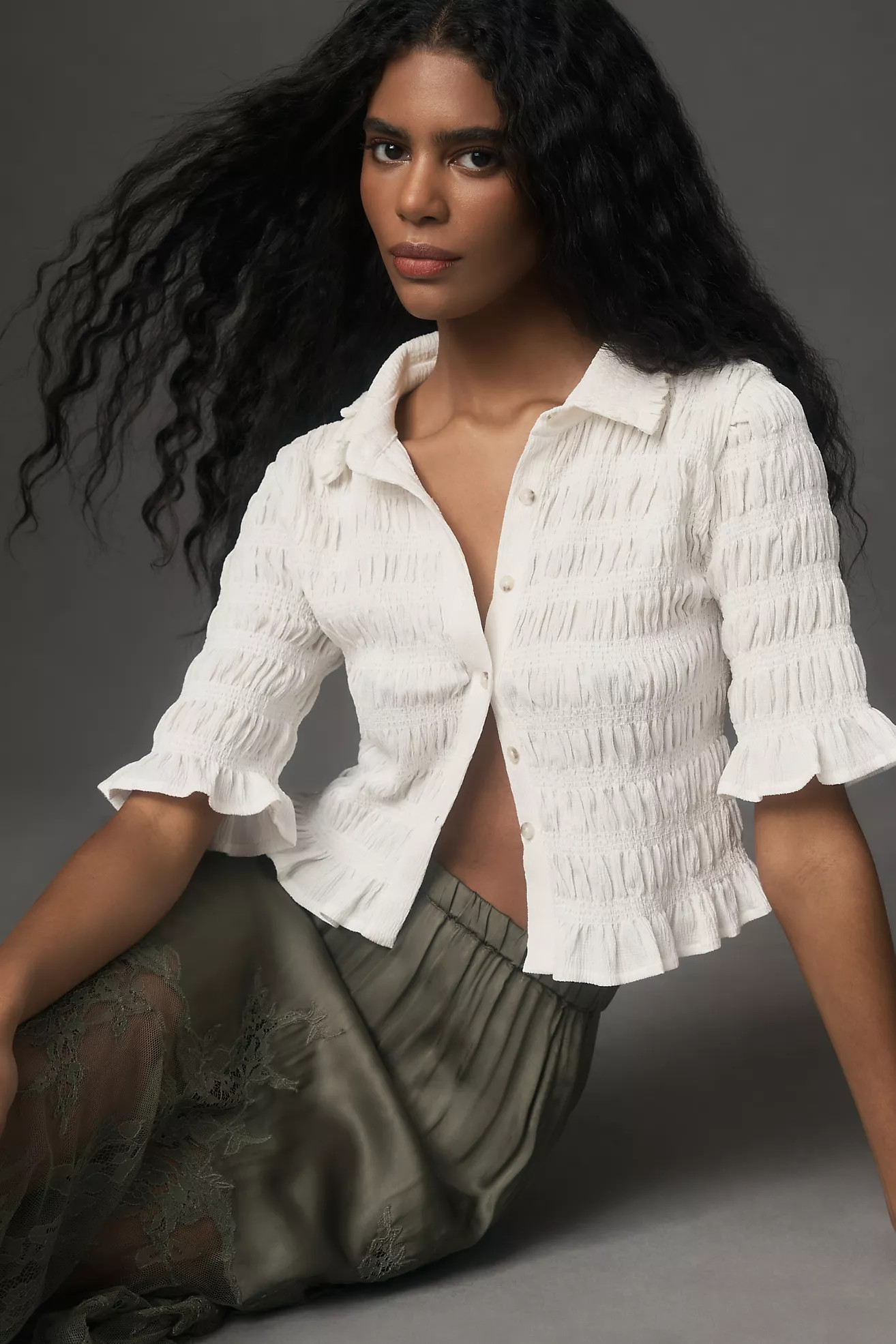 Maeve Smocked Button-Front Top | Anthropologie (US)