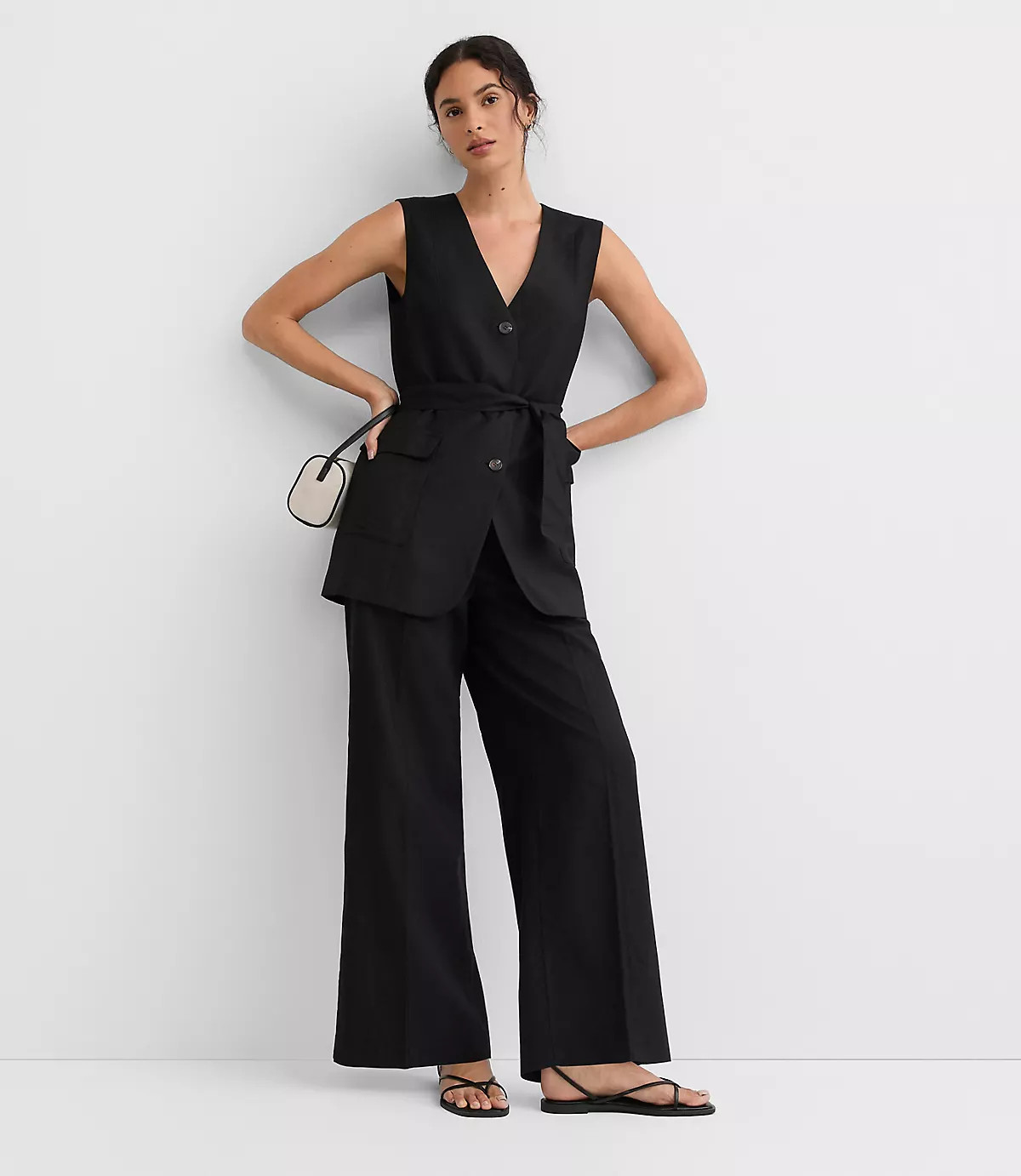 Linen Blend Belted Pocket Vest | LOFT