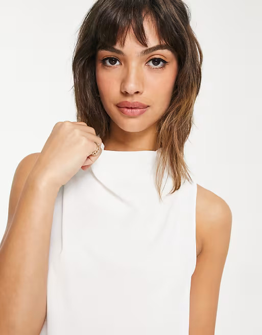 ASOS DESIGN sleeveless drape neck top in ivory | ASOS (Global)