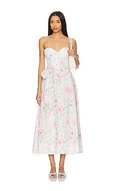 Bardot Floral Printed Tie Midi Dress en Summer White Floral from Revolve.com | Revolve Clothing (Global)