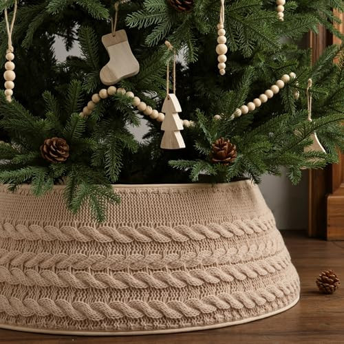 Treory Knitted Christmas Tree Collar: Farmhouse Beige Cable Knit Styles Christmas Tree Collars for Artificial Trees, Rustic Handmade Tree Ring Tree Skirt for Merry Christmas Holiday Home Décor Gifts | Amazon (US)